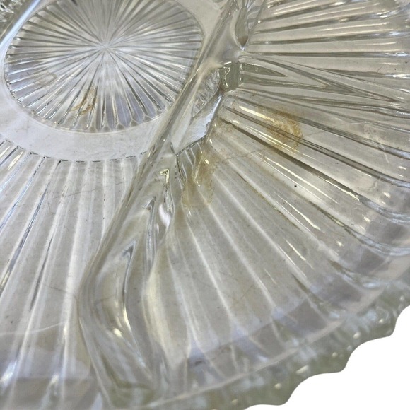 VINTAGE Glass Relish Tray Divided Round Starburst Pattern - Picture 5 of 7